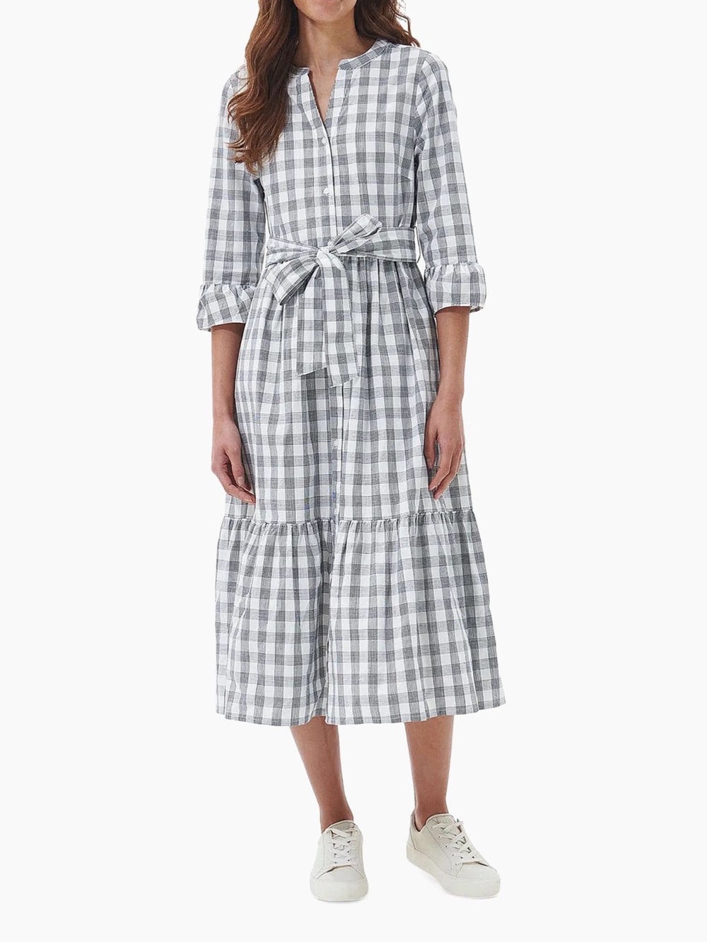 Barbour Gray, Black and White Plaid Button-Front Maxi Dress SZ US 8